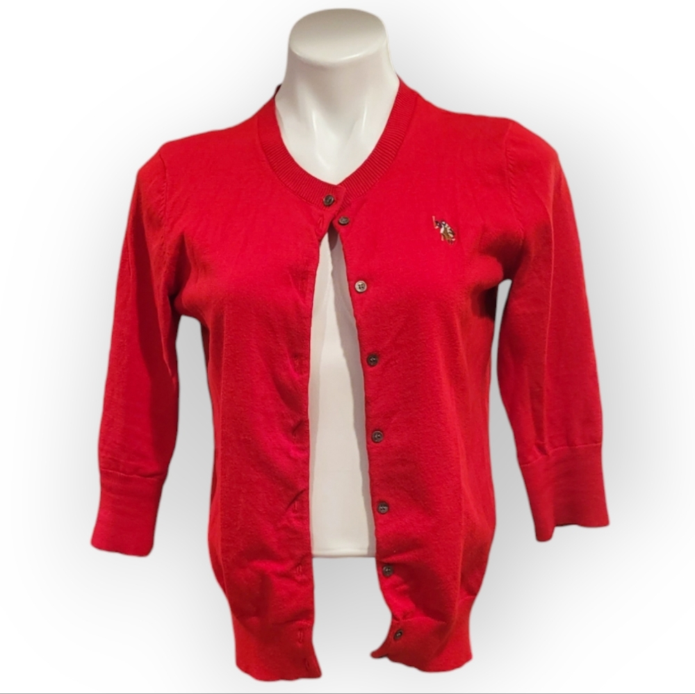 US Polo Assn Womens Medium Red Cardigan Sweater